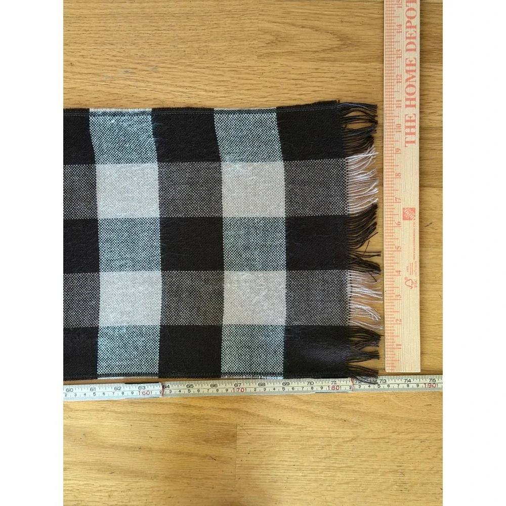 Vtg 70s Brown Buffalo Plaid Checkered Fringed Scarf Woven Tan Cream Cabincore